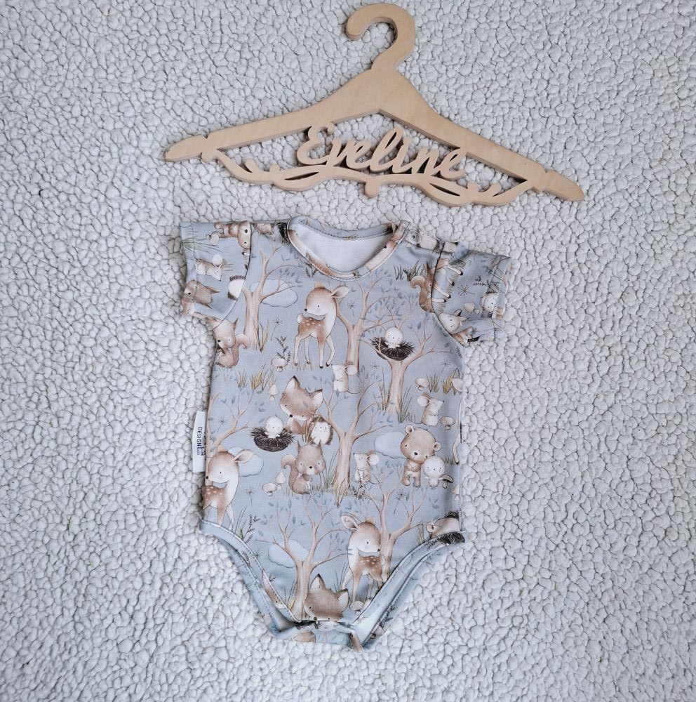 Rövid ujjú body - kék alapon állatkas (56)